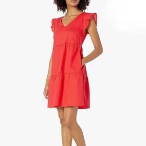 nwot GOODTHREADS Dress S Red Linen Cotton A-Line Tiered Flounce-Shortsl Zip Mini